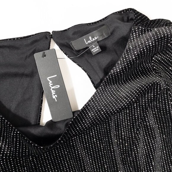NWT Lulus Black Glitter Open-Back Long-Sleeve Mini Dress SZ L - Picture 7 of 12